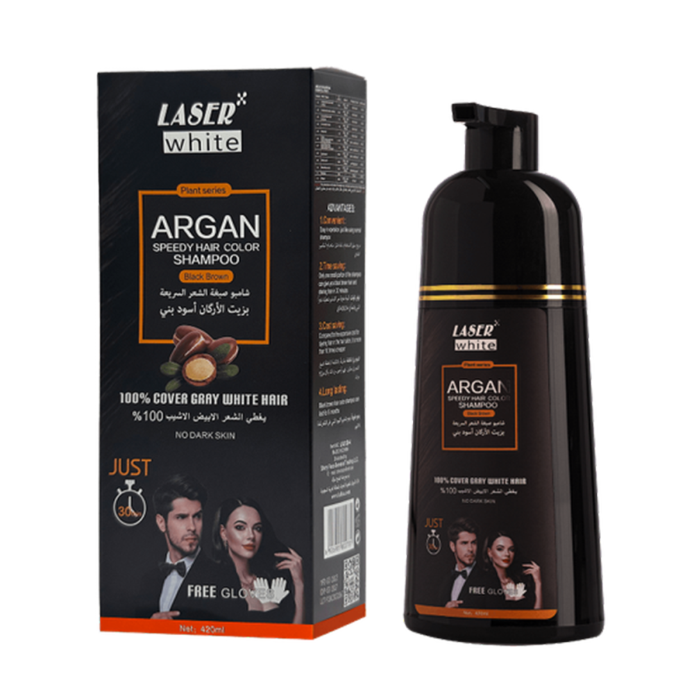 Laser White Argan Black Brown Hair Dye Shampoo 420ml