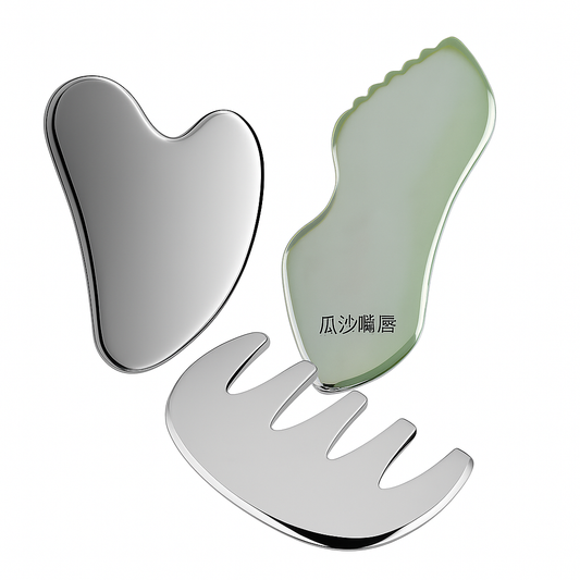 Gua Sha 3 PCS – Face, Hair and Lips | مجموعة جواشا حجر طبيعي – للوجه والشعر والشفاه