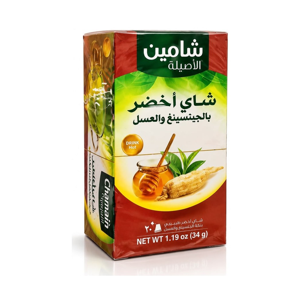 شامين شاي أخضر بالجينسنج والعسل 20 باكيت - شاي أخضر