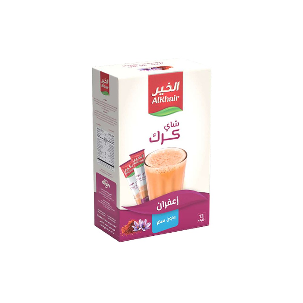 الخير شاى كرك بالزعفران بدون سكر 15جم*12كيس