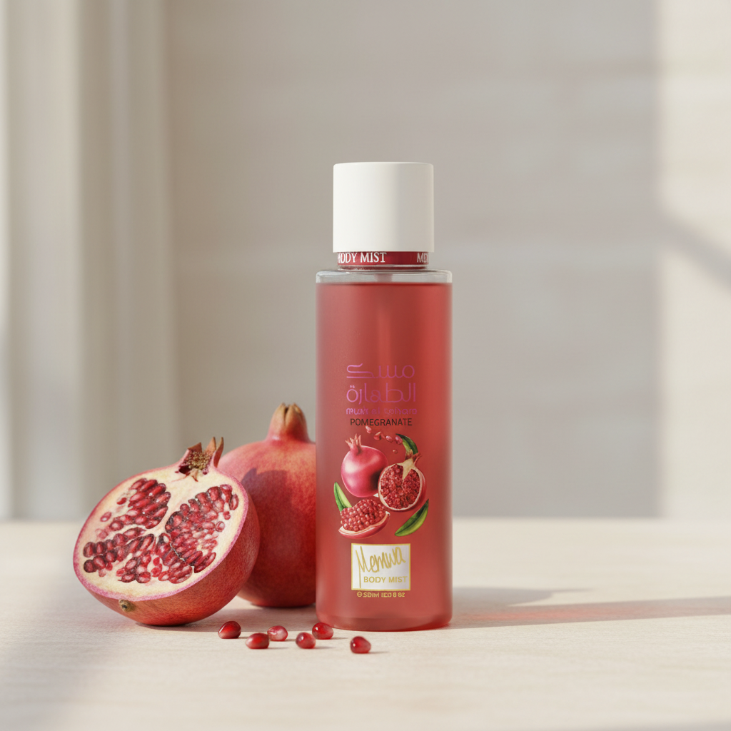 بخاخ معطر للجسم بالرمان مع ثمار الرمان